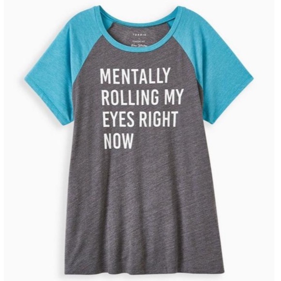 Torrid Mentally Rolling My Eyes Classic Fit Raglan Tee - Picture 1 of 9